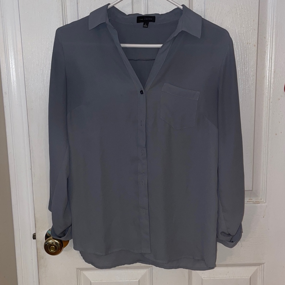 The Limited olive Green Blue Button-Front Pocket Shirt Roll sleeves gorgeous